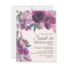 Elegant Lila Plum Paars Floral Script Sweet 16