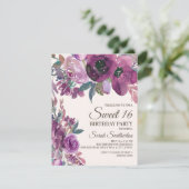 Elegant Lila Plum Paars Floral Script Sweet 16 Kaart (Staand voorkant)