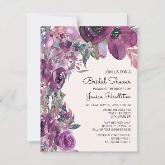Elegant Lila Plum Paars Floral Vrijgezellenfeest Kaart (Voorkant)