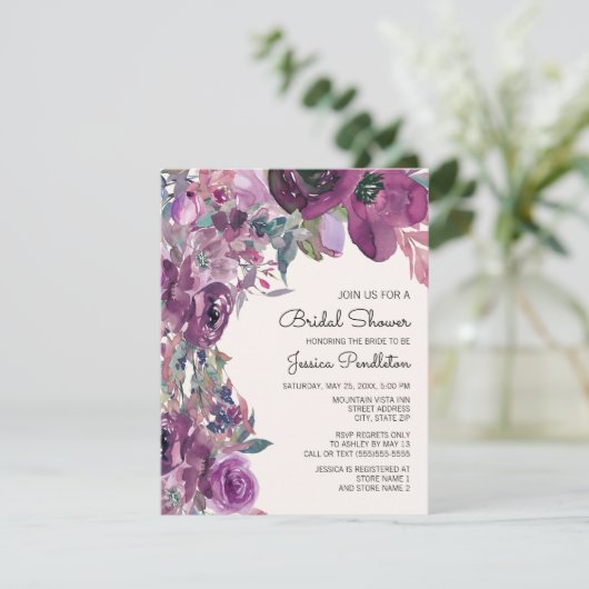 Elegant Lila Plum Paars Floral Vrijgezellenfeest Kaart (Staand voorkant)
