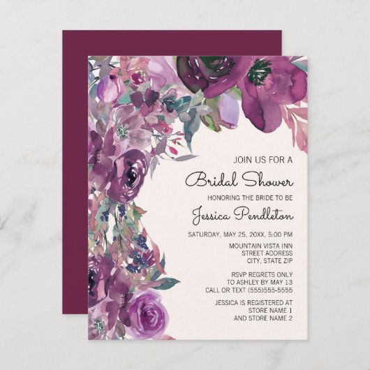 Elegant Lila Plum Paars Floral Vrijgezellenfeest Kaart (Voorkant / Achterkant)