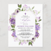 Elegant Lila Purple Flowers Baptism Invitation (Voorkant)
