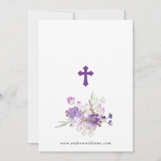 Elegant Lila Purple Flowers Baptism Invitation Kaart (Achterkant)