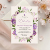 Elegant Lila Purple Flowers Dedication Invitation Kaart