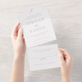 Elegant Lila Schrift Monogram Huwelijk All In One Uitnodiging