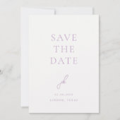 Elegant Lila Schrift Monogram Huwelijk Save The Date (Voorkant)