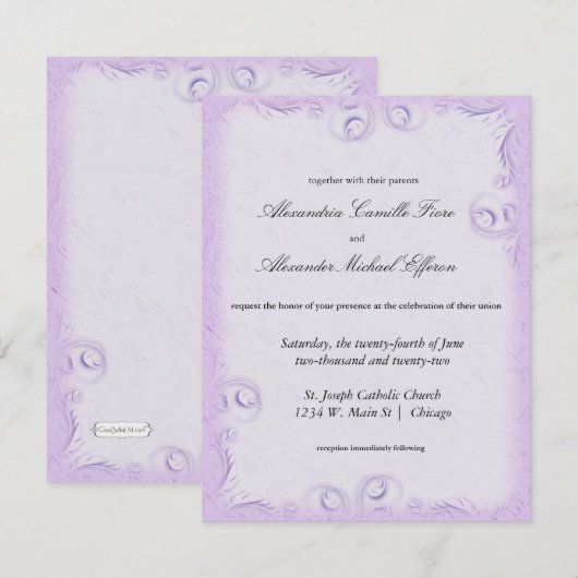 Elegant Lila Scrollwork Formele bruiloft uitnodige Kaart (Voorkant / Achterkant)