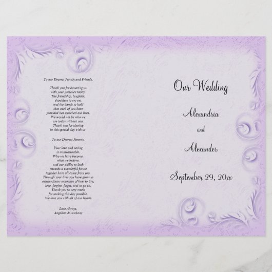 Elegant Lila Scrollwork Wedding Programme (Voorkant)