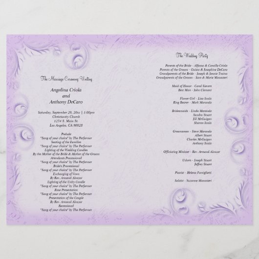 Elegant Lila Scrollwork Wedding Programme (Achterkant)