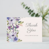 Elegant Lila Stoffig Blauw Bloemen Verjaardag Bedankkaart (Staand voorkant)