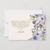Elegant Lila Stoffig Blauw Bloemen Verjaardag Bedankkaart (Achterkant)