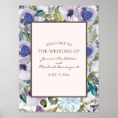 Elegant Lila Stusty Blue Floral Wedding Welcome Poster (Voorkant)