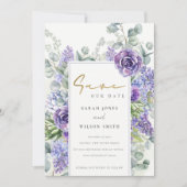 Elegant Lila Succulent Eucalyptus Botanisch Lijst Save The Date (Voorkant)