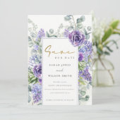 Elegant Lila Succulent Eucalyptus Botanisch Lijst Save The Date (Staand voorkant)