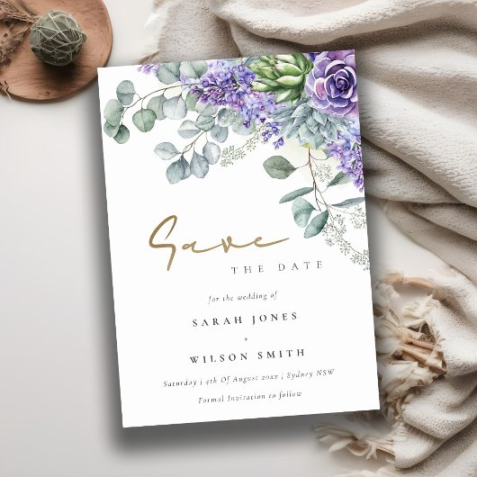 Elegant Lila Succulent Eucalyptus Botanische Bunde Save The Date