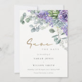 Elegant Lila Succulent Eucalyptus Botanische Bunde Save The Date (Voorkant)