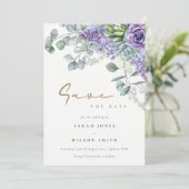 Elegant Lila Succulent Eucalyptus Botanische Bunde Save The Date (Staand voorkant)