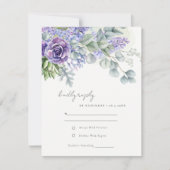Elegant Lila Succulent Eucalyptus Foliage Weddensc RSVP Kaartje (Voorkant)