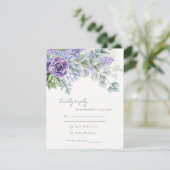 Elegant Lila Succulent Eucalyptus Foliage Weddensc RSVP Kaartje (Staand voorkant)