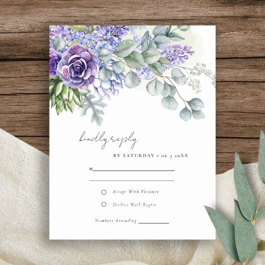 Elegant Lila Succulent Eucalyptus Foliage Weddensc RSVP Kaartje