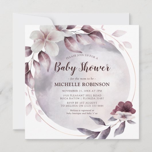 Elegant Lila Uitnodiging tot Baby shower (Voorkant)