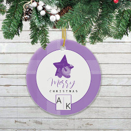 Elegant Lila Violet Tartan Monogram Keramisch Ornament