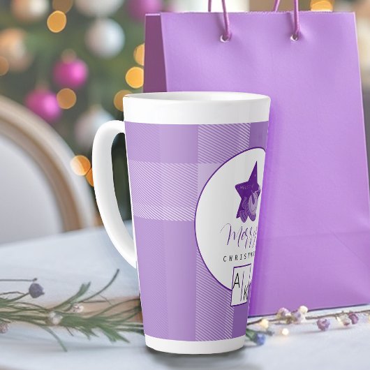 Elegant Lila Violet Tartan Monogram Latte Mok