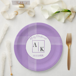 Elegant Lila Violet Tartan Monogram Papieren Bordje
