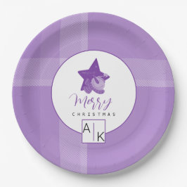 Elegant Lila Violet Tartan Monogram Papieren Bordje