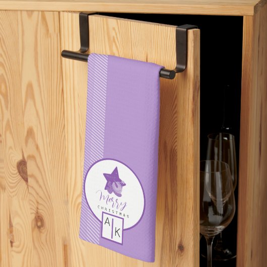 Elegant Lila Violet Tartan Monogram Theedoek (Derde Gevouwen)