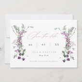 Elegant Lila wilde bloemen Bindende QR-code Save The Date (Voorkant)