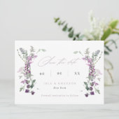 Elegant Lila wilde bloemen Bindende QR-code Save The Date (Staand voorkant)