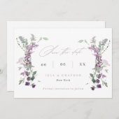 Elegant Lila wilde bloemen Bindende QR-code Save The Date (Voorkant / Achterkant)