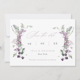 Elegant Lila wilde bloemen Bindende QR-code Save The Date