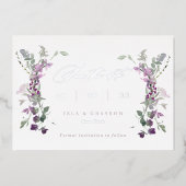 Elegant Lila wilde bloemen die de datum bewaren Folie Uitnodiging (Voorkant)