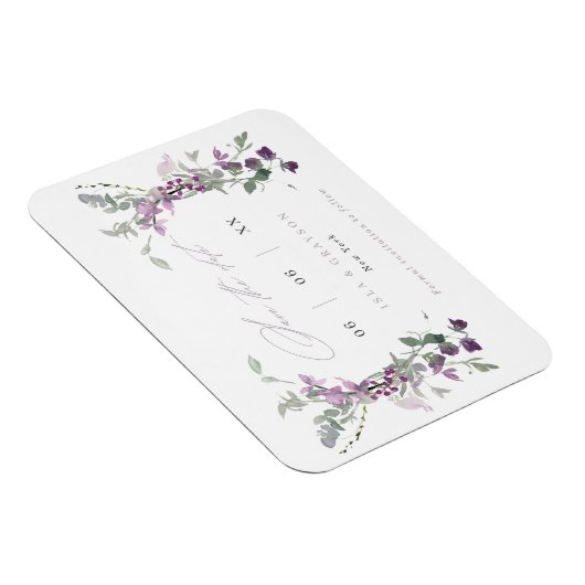 Elegant Lila wilde bloemen die de datum bewaren Magneet (Rechterzijde)