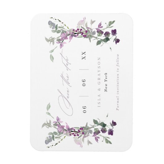 Elegant Lila wilde bloemen die de datum bewaren Magneet (Verticaal)