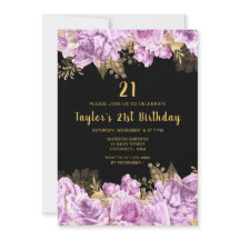 Elegant Lilac and Gold Flowers Birthday Party