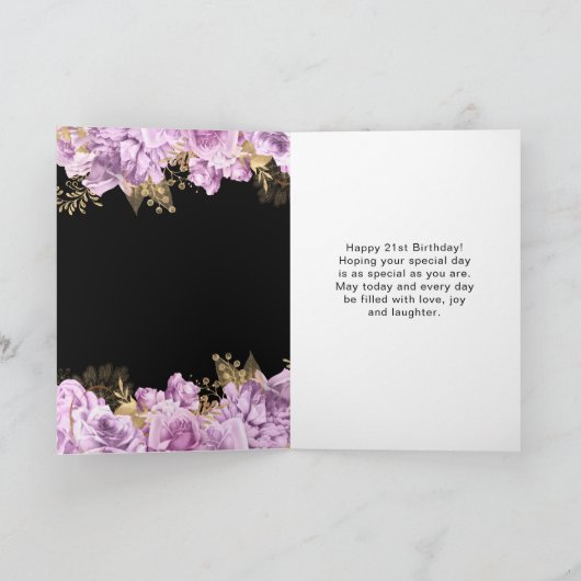 Elegant Lilac and Gold Flowers Birthday Party Kaart (Binnen)