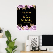 Elegant Lilac and Gold Flowers Birthday Party Poster (Thuiskantoor)