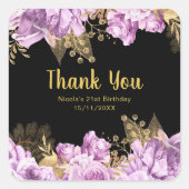 Elegant Lilac and Gold Flowers Birthday Party Vierkante Sticker (Voorkant)