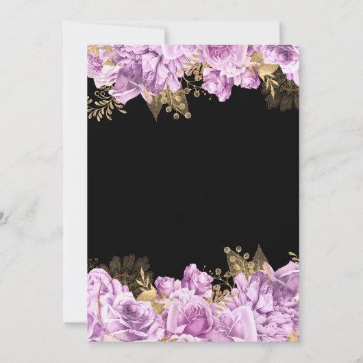 Elegant Lilac and Gold Flowers Sweet Sixteen Kaart (Achterkant)