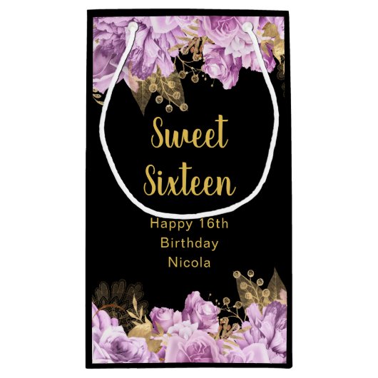 Elegant Lilac and Gold Flowers Sweet Sixteen Klein Cadeauzakje (Achterkant)