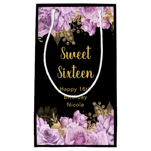 Elegant Lilac and Gold Flowers Sweet Sixteen Klein Cadeauzakje (Voorkant)