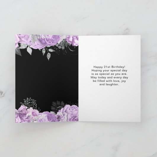 Elegant Lilac and Silver Flowers Birthday Party  Kaart (Binnen)