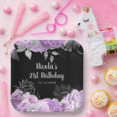 Elegant Lilac and Silver Flowers Birthday Party  Papieren Bordje (Feest)