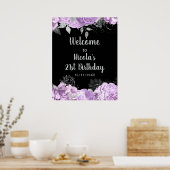 Elegant Lilac and Silver Flowers Birthday Party Poster (Keuken)