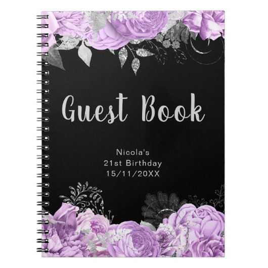Elegant Lilac and Silver Flowers Guest Book Notitieboek (Voorkant)
