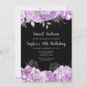 Elegant Lilac and Silver Flowers Sweet Sixteen Kaart (Voorkant)