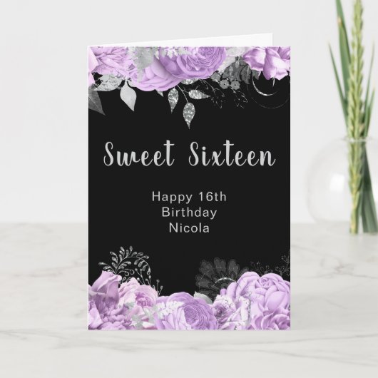Elegant Lilac and Silver Flowers Sweet Sixteen Kaart (Voorkant)